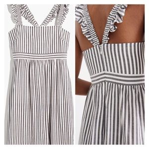 Madewell Babydoll Bahama Striped Black Coal Ruffle Cross Strap Empire Dress 14
